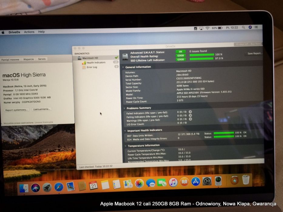 Apple Macbook 12 Cali Retina A1534 8GB SSD 250GB - Nowy LCD Okazja