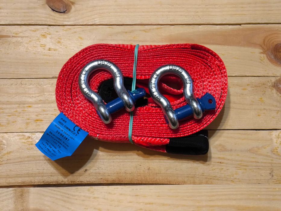 Holowniczy Pas Czerwony 6 Metrów 7,5 Ton + 2 Szekli 2,0 Ton Każda