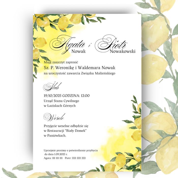 Śródziemnomorskie zaproszenie ślubne. Cytryna.