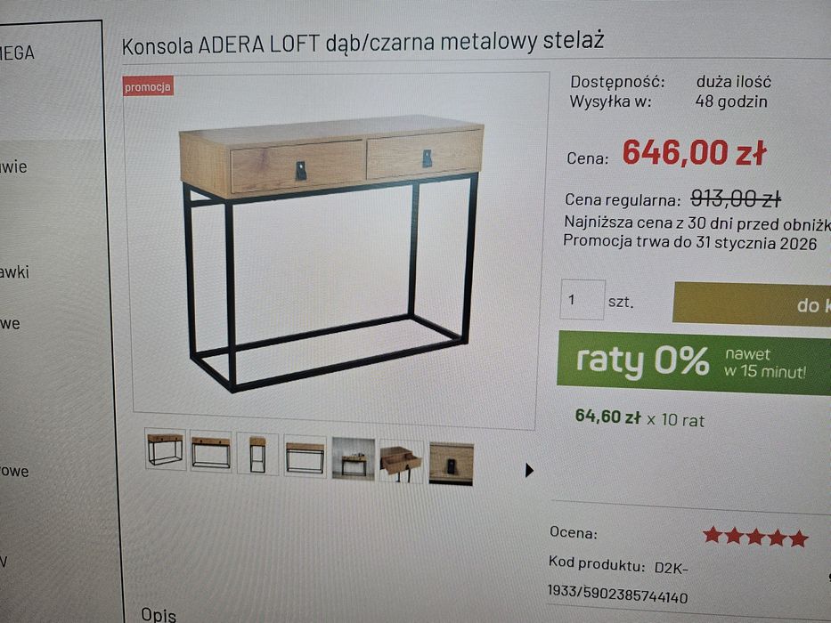 Konsola + szafka RTV meble- ADERA LOFT na metalowych nogach, MDF