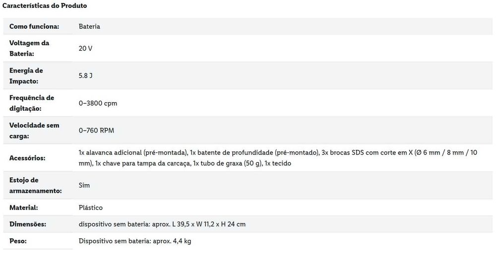 Martelo Performance 5,8J 20V Parkside