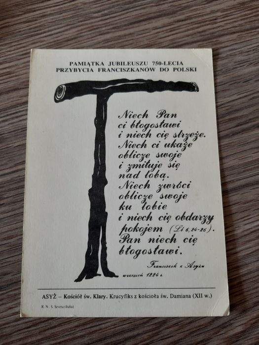 Stara kartka prl 1982 okazjonalna przybycie Franciszkanów do Polski ob