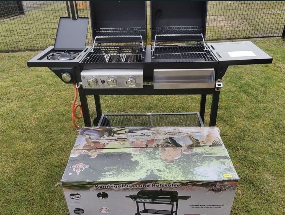 DUZY GRILL Gazowo węglowy 3in1 Nowy miejsce na kociolek