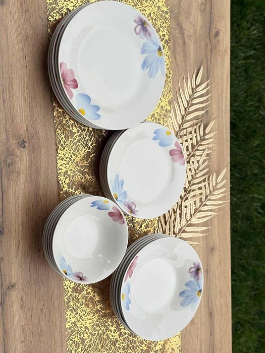 Nowe talerze Homelux zestaw serwis stokrotki 24 elementy komplet