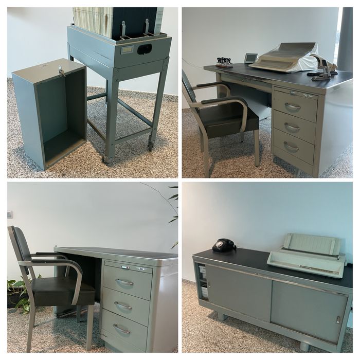 Secretárias com cadeiras, moveis arquivo e aparador