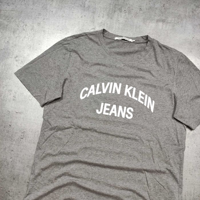 MĘSKA Koszulka Bawełna PREMIUM Szara Duże Logo CK Calvin Klein Jeans
