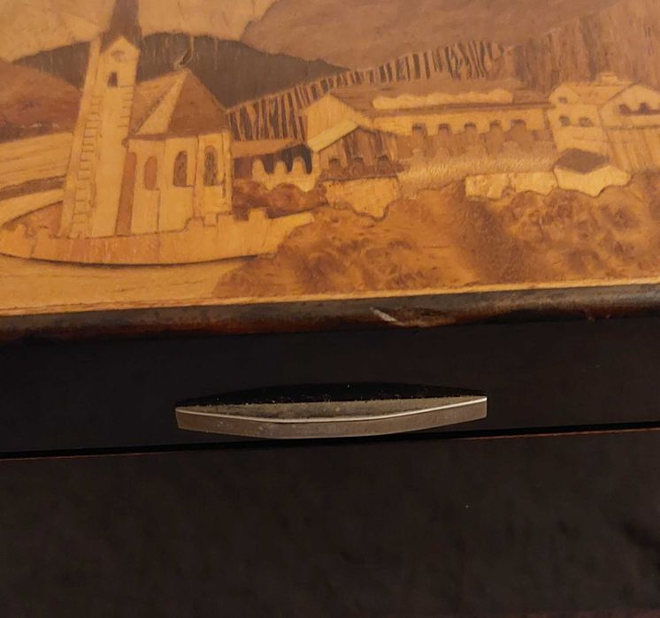 vintage szkatułka, puzderko z pozytywką, intarsja UNIKAT!