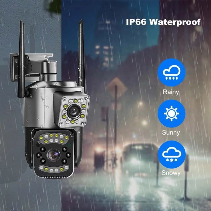 Câmera segurança, lente dupla HD 1080P 4MP, 9 luzes infravermelhos,