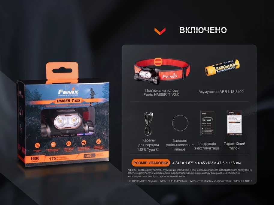 Fenix HM65R-T V2.0 Ліхтар Налобний (1600 Люмен) ГАРАНТІЯ 5 РОКІВ!