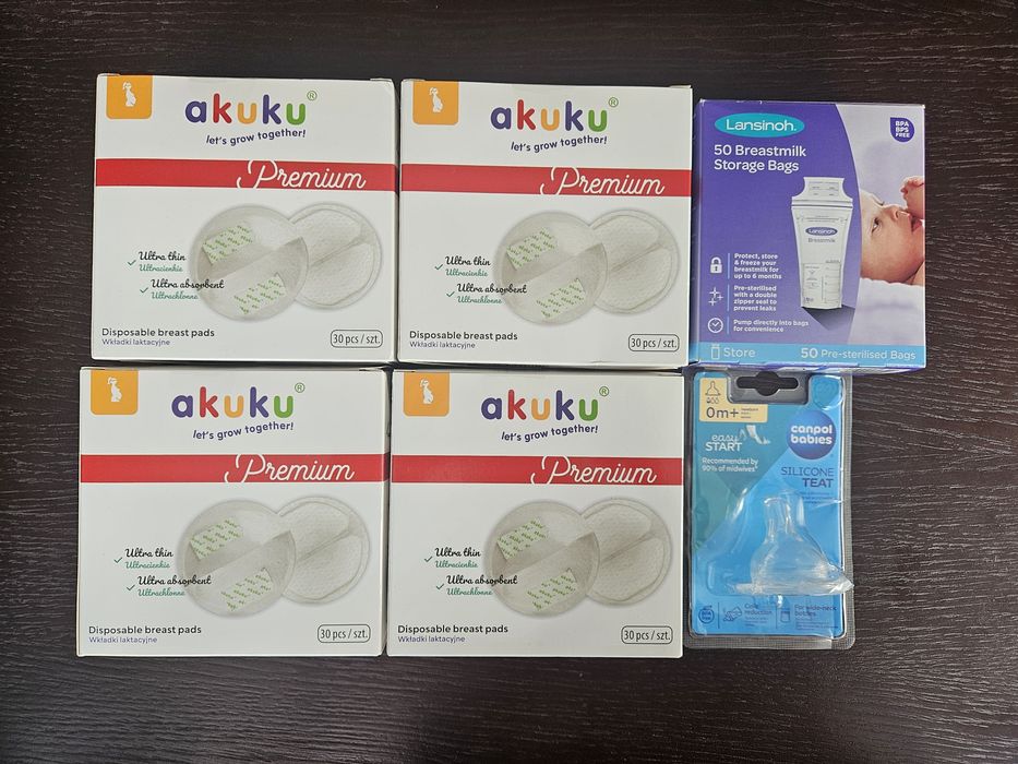 Wyprawka, woreczki ma mleko,  wkładki laktacyjne