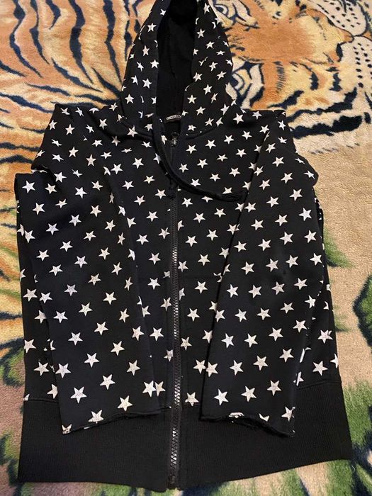 Толстовка черная с капюшоном молнией принт белые звёзды FLASHLIGHTS