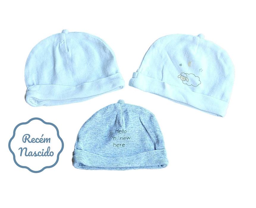 3 Gorros (Brancos e Cinzento) Recém-Nascido