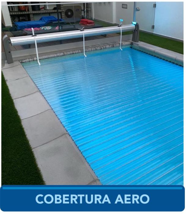 Cobertura segurança piscina modelo open aero laminas azuis 4x8m
