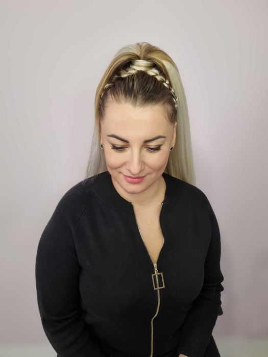 Kucyk Ariana z włosów syntetycznych, warkoczyki, kolorowe włosy