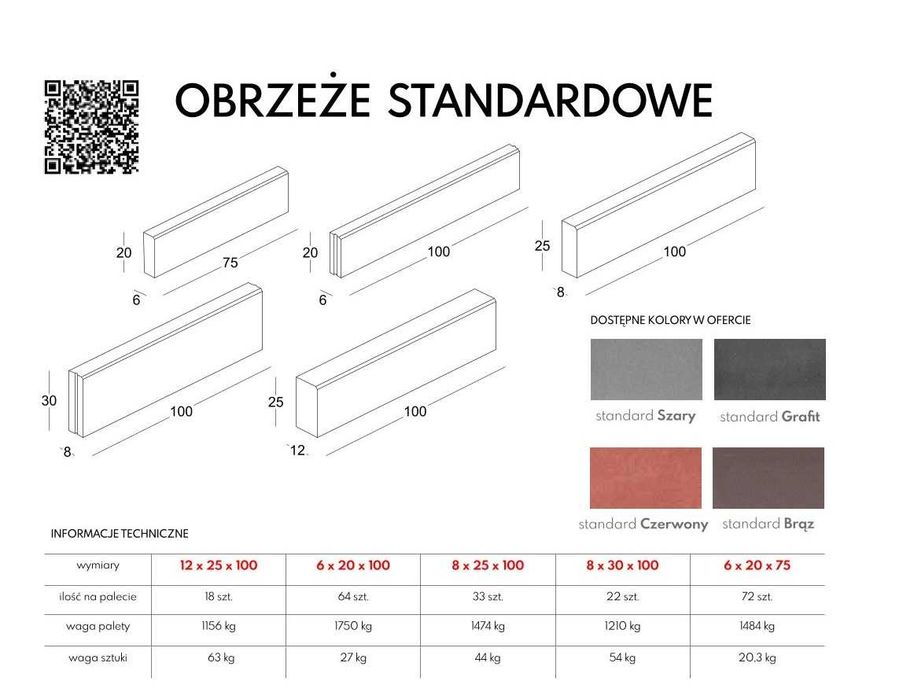 Obrzeże 6x20x75 krawężnik rabatka KOST-BET