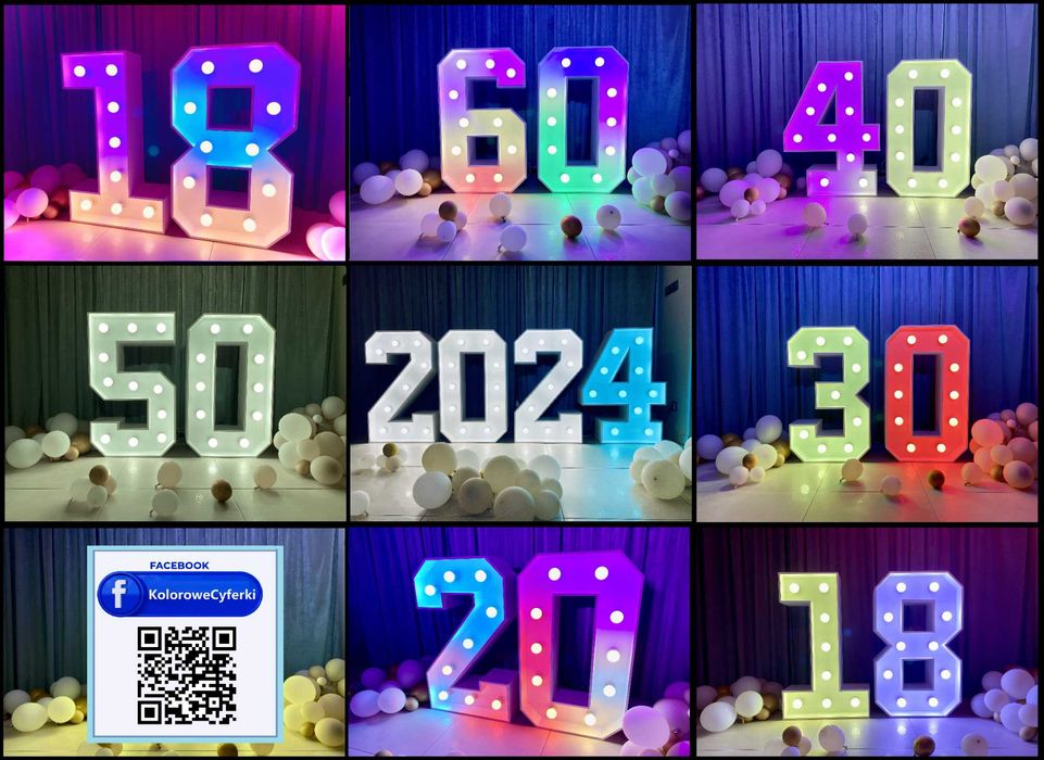 Cyfry stojace LED RGB 18 30tka 50tka Napis LOVE neon