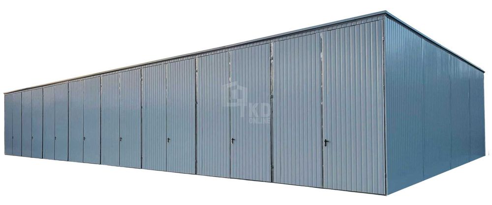 Hala blaszana 24x8m - 8x brama dwuskrzydłowa - biały - dach spad w tył  TKD410