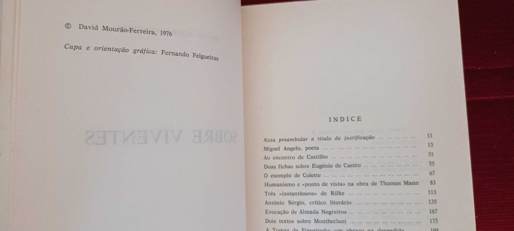 David Mourão-Ferreira - Sobre Viventes 1976 1ª Edição