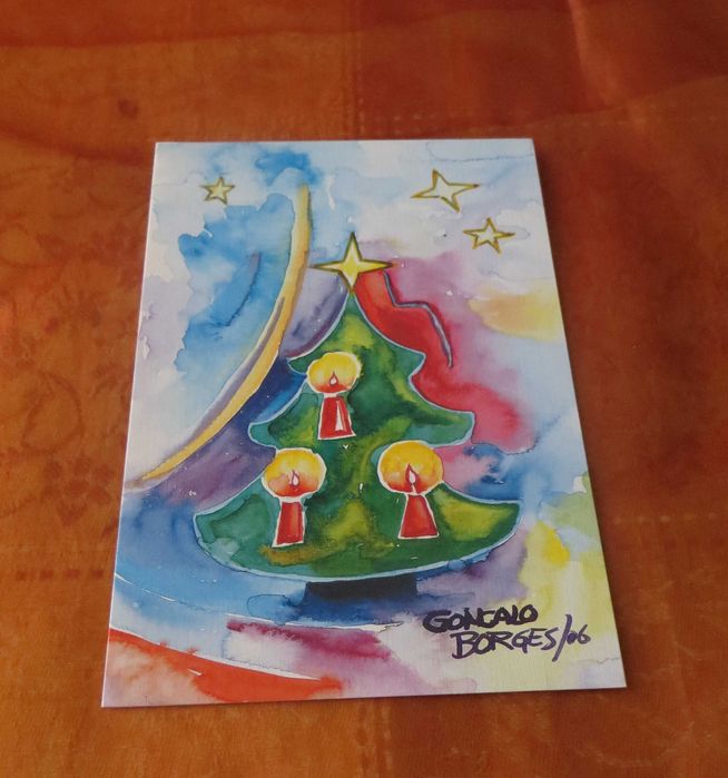 Coleção 5 Postais pintados com a Boca - Novos - Medida: 18X13 cm