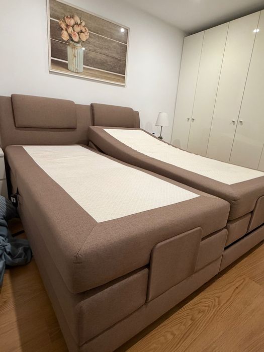 Conjunto boxspring electrica cabeceira de cama + sommier de relaxamento elétrico + colchão CASTEL da PALACIO - 2x90x200 cm -Tecido bege