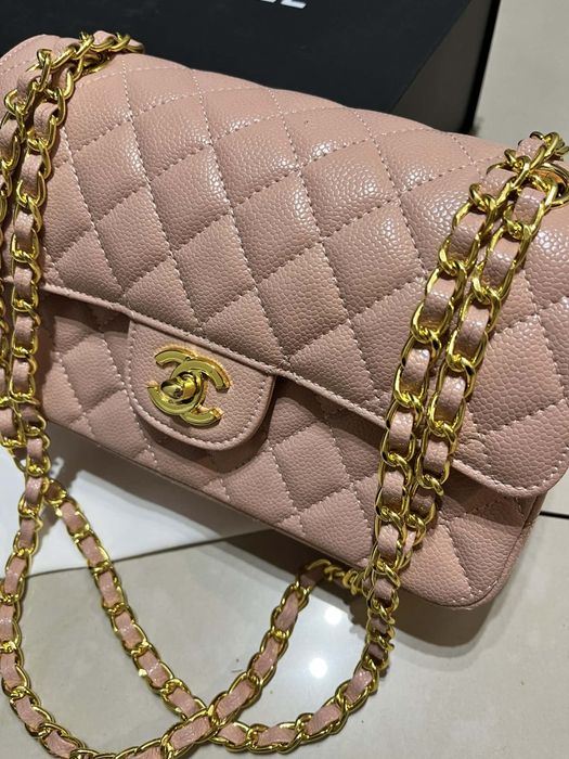 Torebka chanel classic flap bag rozowa damska zestaw