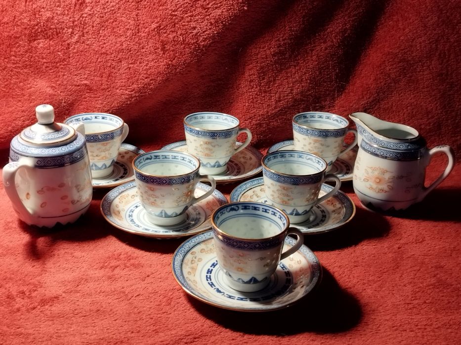 Serwis kawowy / 14 elem / Chińska Porcelana Ryżowa