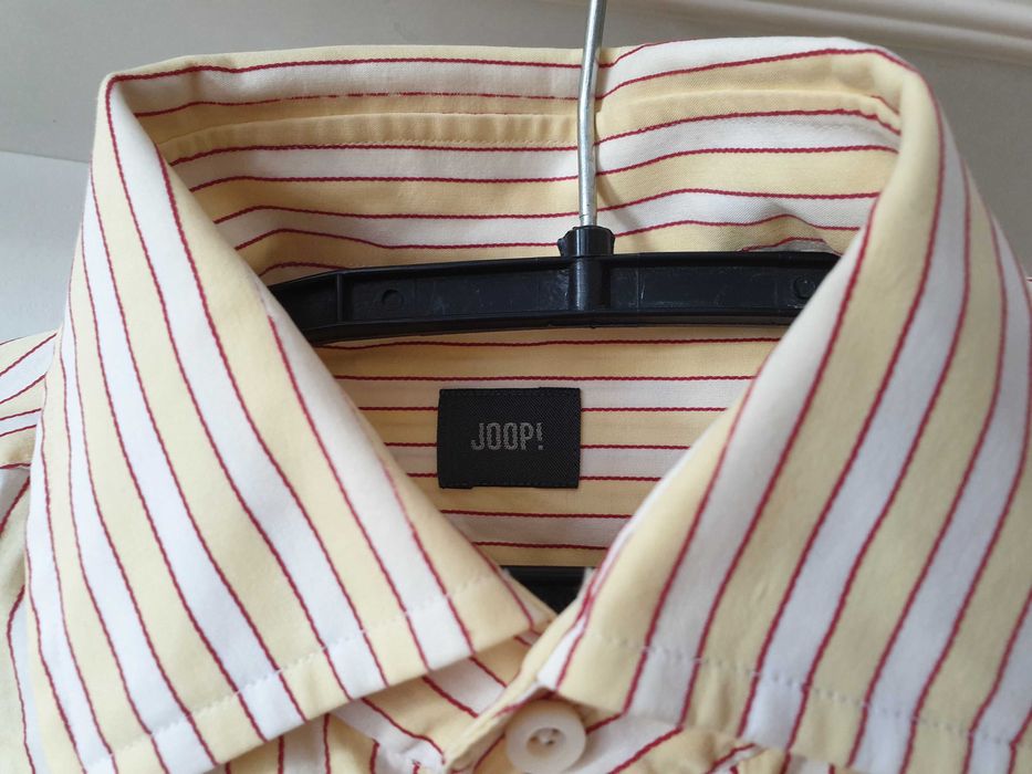 Koszula męska w paski biały żółty czerwony elegancka slim kołnierzyk 3