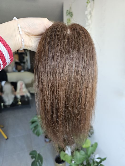 Mini tupet topper z włosów naturalnych Alex brąz imitacja skóry