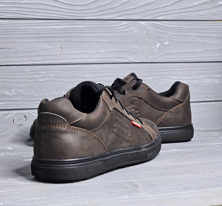 Кожаные мужские широкие черные коричневые кеды кроссовки!