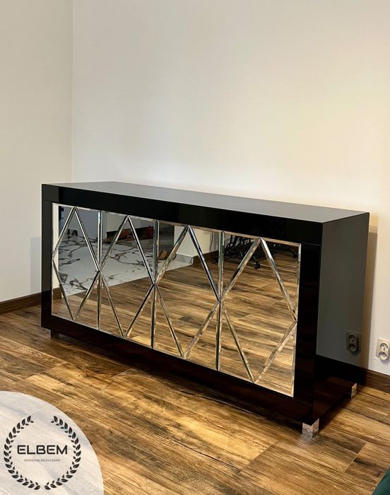 Szklana czarna komoda Glamour - DOSTĘPNA OD RĘKI! HIT CENOWY