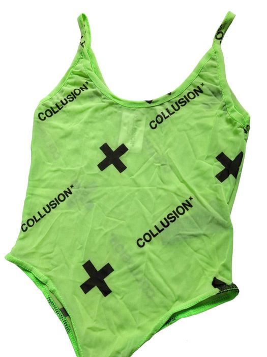 Zielone prześwitujące body 34,XS COLLUSION stringi bielizna damska