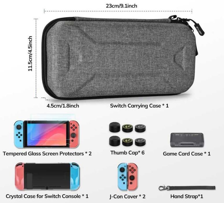 Younik Etui i zestaw akcesoriów do Nintendo Switch 14w1 Srebrny