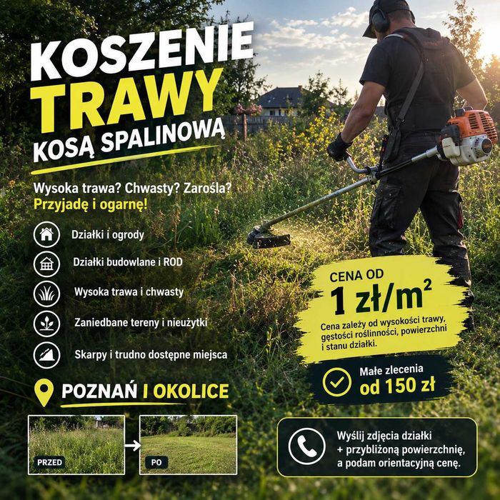 Koszenie trawy kosą spalinową – działki, ogrody, nieużytki