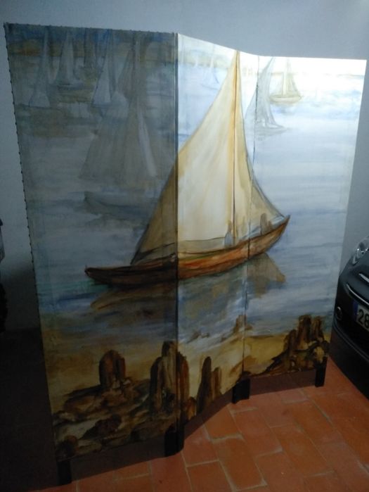 Biombo com pintura a óleo