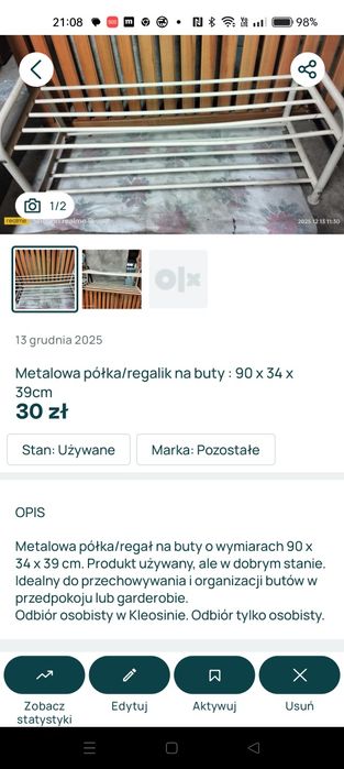 Biały, metalowy regał na buty