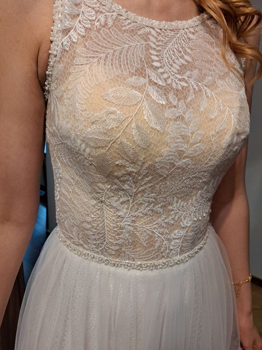 Suknia ślubna długa dla wysokiej panny młodej ecru roz 40/42