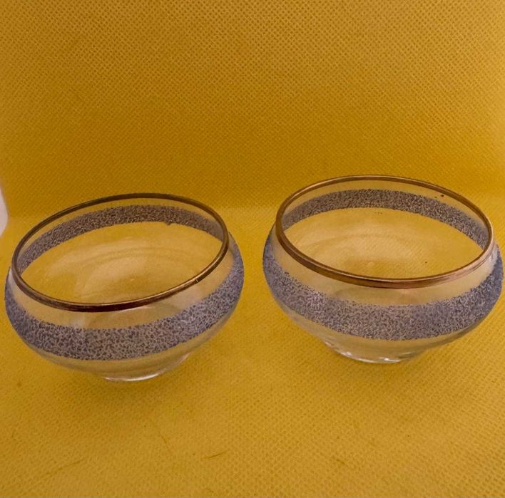 Вінтажні скляні креманки / піали з блакитним напиленням та позолотою