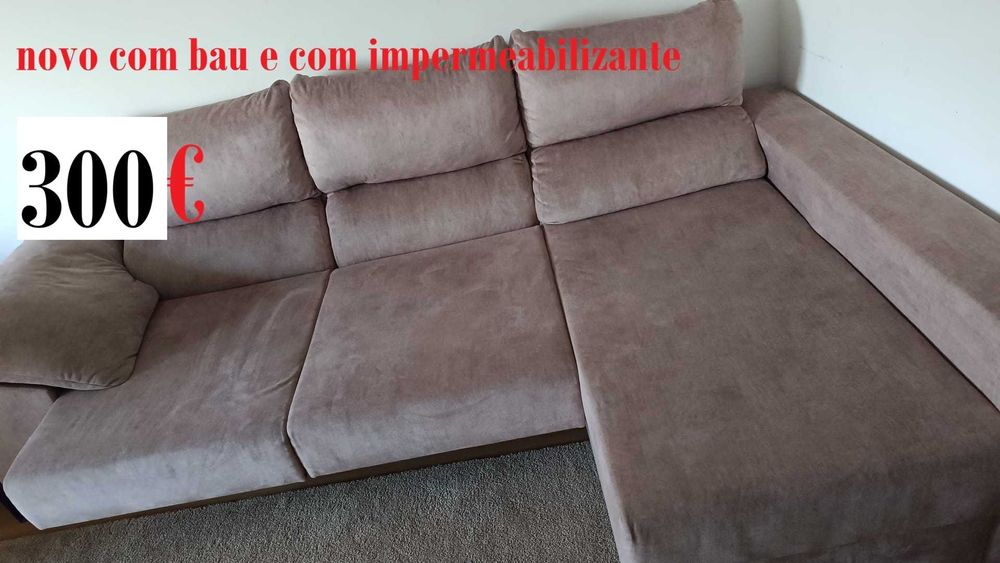 sofa chemise com bau arrumaçao e ajustavel