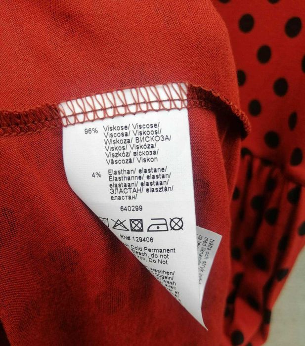 Miedziana sukienka w czarne kropki, groszki 40/42