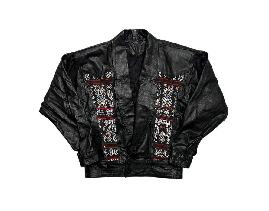 Вінтажна шкіряна куртка з вишивкою Boho 80s Style leather шкірянка
