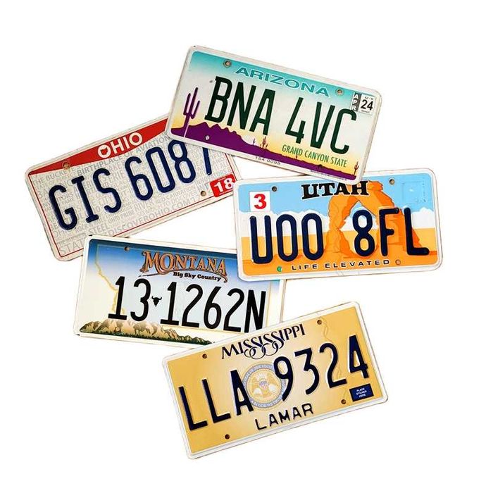 Zestaw 5 oryginalnych tablic rejestracyjnych z USA