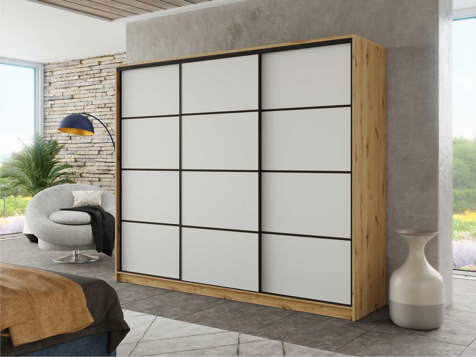 Szafa przesuwna Black 150x205x56 z lustrem i 4xszuflady