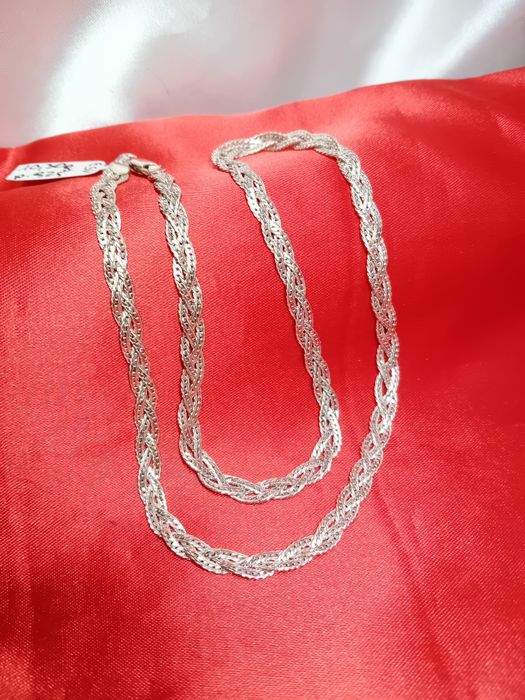 Srebrny łańcuszek kolia Warkocz, srebro próby 925, dł. 45 cm