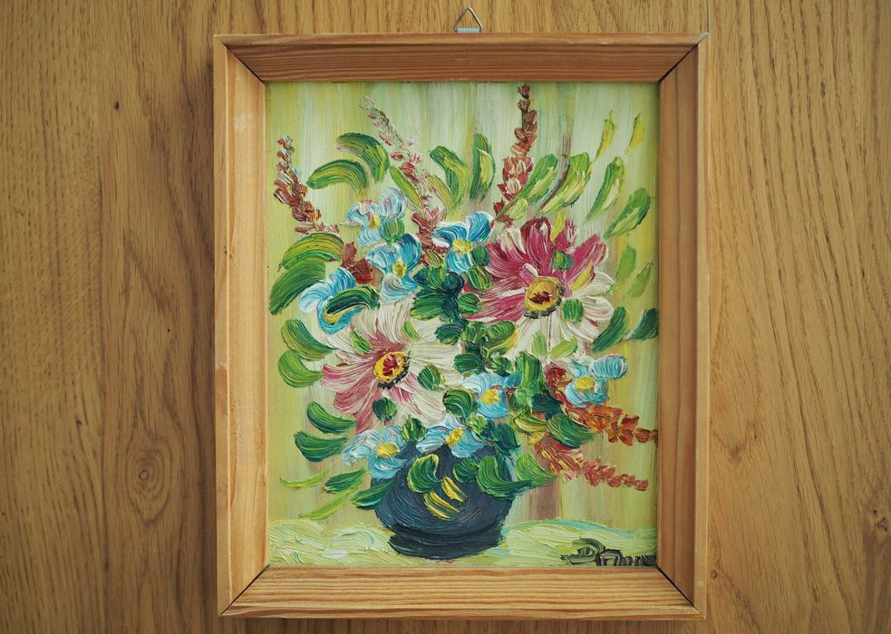 Stare obrazki olejne na dykcie, kwiaty, Krystiana Drzysga