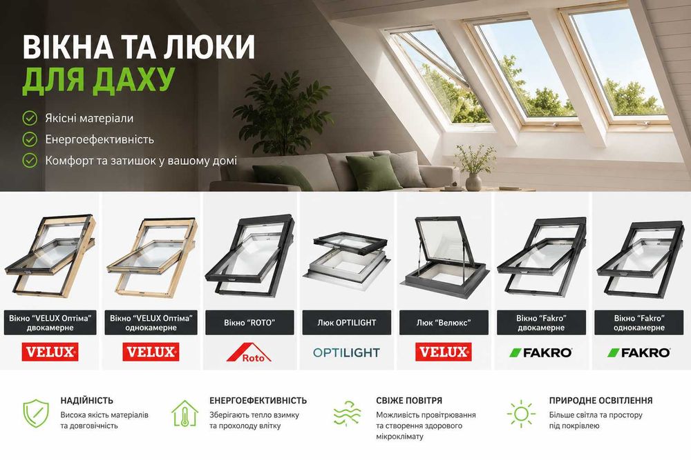 Мансардні вікна та люки в Рогатині