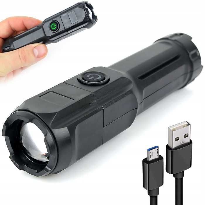 LATARKA TURYSTYCZNA MAŁA kieszonkowa ZOOM LED Ładowanie USB 3 tryby