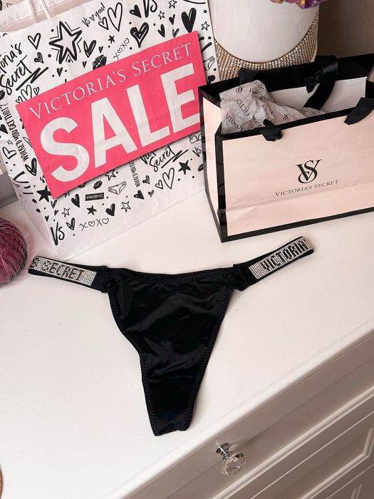 Majtki M 38 VS Victoria’s Secret czarne kultowe błyszcze wstawki
