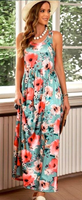 NOWA rozkloszowana sukienka maxi w kwiaty r. 5 XL