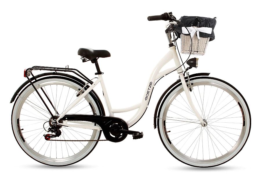 Rower damski miejski Goetze Mood 28″-Biało-czarny-Polirattanowy jasny