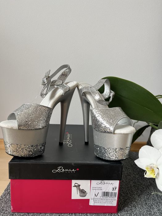 Szpilki Pole Dance silver shine r.37 nowe jak pleaser
